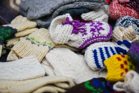 Traditional woollen sox in the famous handicraft mart Kaziukas in Vilnius, Lithuaniaの写真素材