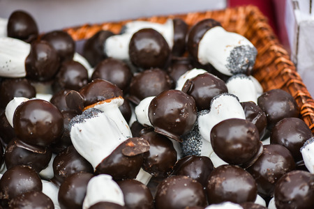 Traditional homemade mushroom-shaped cookies in the handicraft mart Kaziukas in Vilnius, Lithuaniaの写真素材