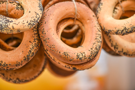 Tradicional homemade ring-shaped rolls in the handicraft mart Kaziukas, Vilnius, Lithuaniaの写真素材