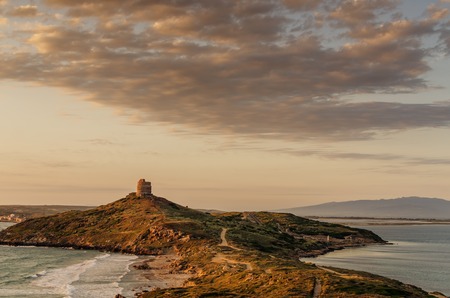 Sardinia, Italy: San Giovanni di Sinis in beautiful sunsetの写真素材