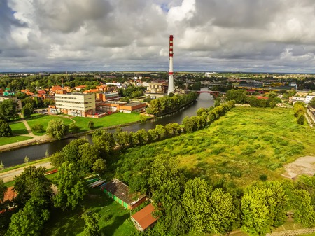 Klaipeda, Lithuania: aerial view of industrial part of the city in the summerの写真素材