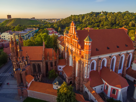 AERIAL. Old Town in Vilnius, Lithuania in the summerの写真素材