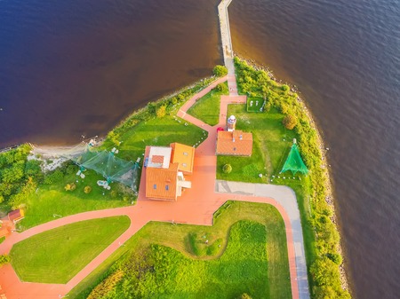 Fat lay, aerial top view of Vente Cape in Lithuania, one of the firs bird ringing place in Europeの写真素材