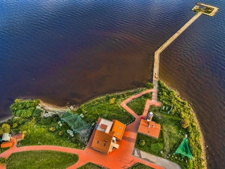 Fat lay, aerial top view of Vente Cape in Lithuania, one of the firs bird ringing place in Europeの写真素材