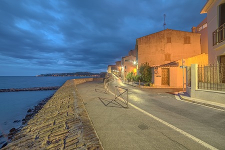 Antibes, French Riviera, France: the old town at nightの写真素材
