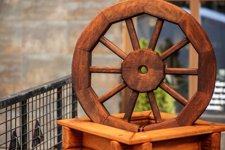 Famous handicraft mart Kaziukas in Vilnius, Lithuania: traditional wheel of horse cartの写真素材