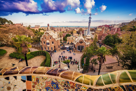 Barcelona, Catalonia, Spain: the Park Guell of Antoni Gaudiの写真素材