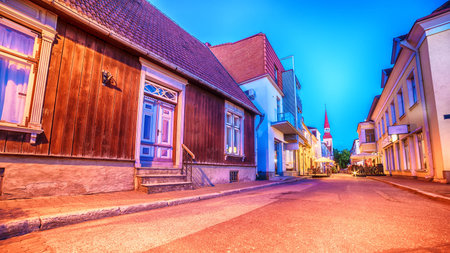 Parnu, Estonia, Baltic States: the old town at nightの写真素材
