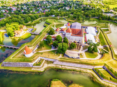 Saarema Island, Estonia: aerial top view of Kuressaare Episcopal Castle in the summerの写真素材