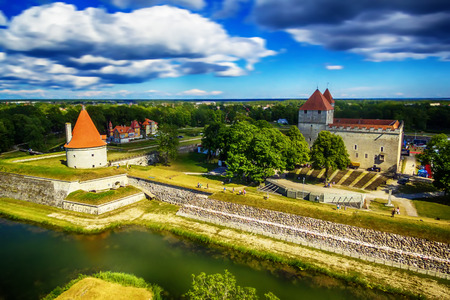 Saarema Island, Estonia: aerial top view of Kuressaare Episcopal Castle in the summerの写真素材