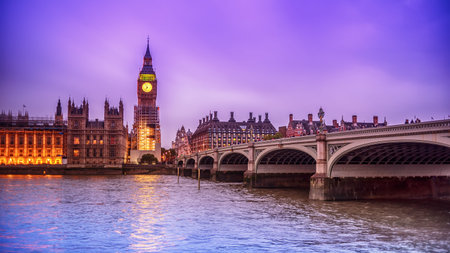 London, the United Kingdom: the Palace of Westminster with Big Ben, Elizabeth Tower, viewed from...