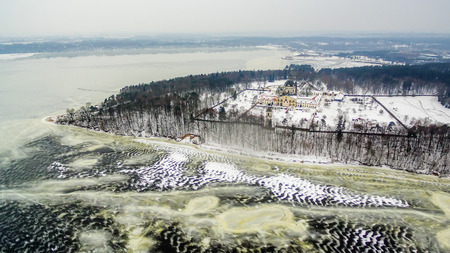Kaunas, Lithuania: Pazaislis Monastery and Church, located on a peninsula in Kaunas Reservoir, in winterの写真素材