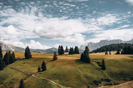 Stunning Landscape of Alpe di Siusi in the Dolomitesの写真素材