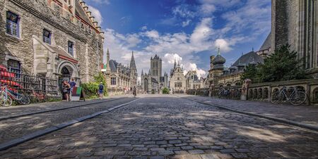 GHENT, BELGIUM, MAY 31. Architecture of Ghent city center. Ghent is medieval city and point of tourist destination in Belgium.のeditorial素材