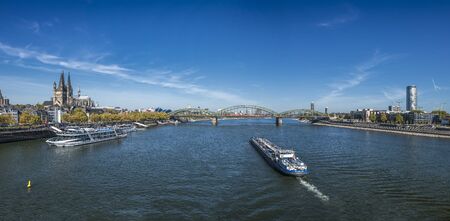 COLOGNE, GERMANY, 13 OCTOBER 2018, Panoramic view of Cologne from the river Rhine.のeditorial素材