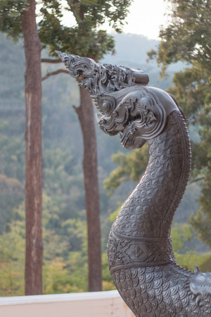 Serpent king, king of the naga statue in Thai temple select focusの写真素材