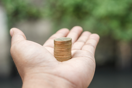 Coins for saving and blurry background,Economic concept for growth,Business finance,Medal of Thailandの写真素材