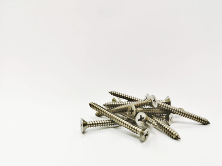 Close up Nails on white background, Equipment technician,Close up screw thread