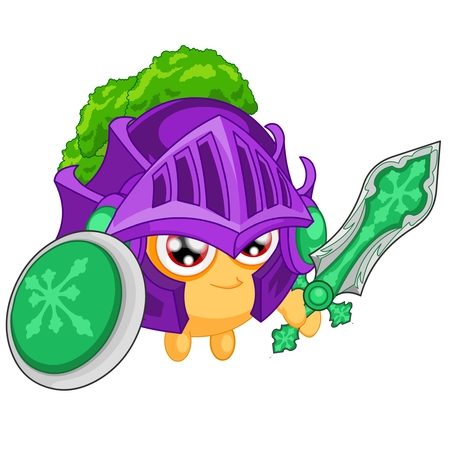 cute knight character holding sword and shieldのイラスト素材