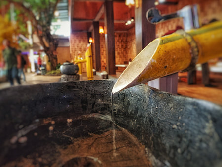 Thai ancient water well in the temple, Bangkok, Thailand.の写真素材