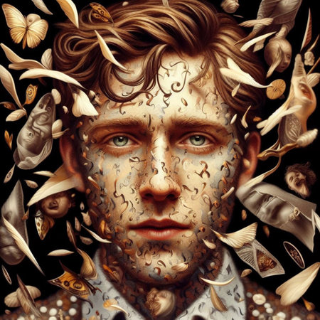 Fantasy portrait of a man with a golden face and a lot of shells.の素材