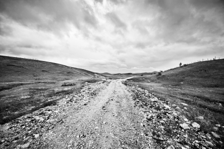 Path in the mountains landscape black and whiteの写真素材