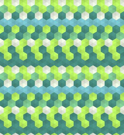 Abstract seamless background pattern with colorful hexagons. Mosaic texture for prints, textile, fabric, package, cover, greeting cards.のイラスト素材