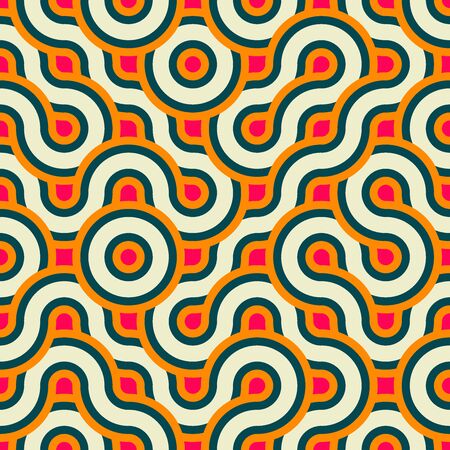 Vector seamless illustration of multicolor circling lines pattern. Psychedelic geometric vector background.のイラスト素材