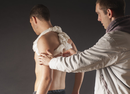 Clavicle fracture and  immobilize bandageの写真素材