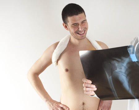 Clavicle fracture and  immobilize bandageの写真素材