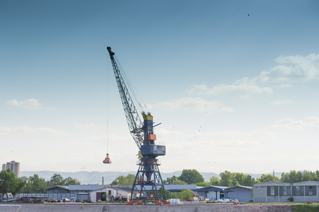 Landscape of heavy crane tool in ship portの写真素材