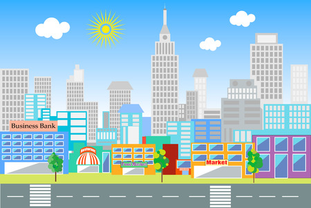 The landscape of the big city in style of flatのイラスト素材