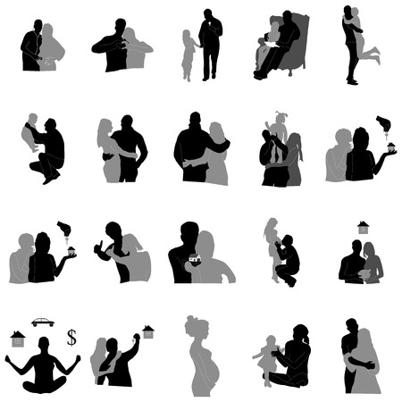 Family relationships and silhouettes in black and grayのイラスト素材