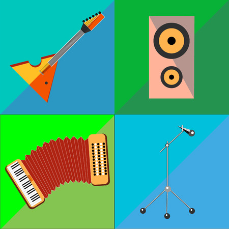 Set icons on musical instruments two-tone background in the style of flatのイラスト素材