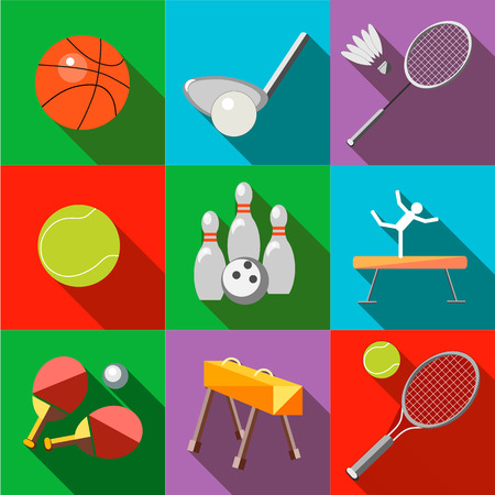 Set icons sports equipment with a long shadow in the style flatのイラスト素材