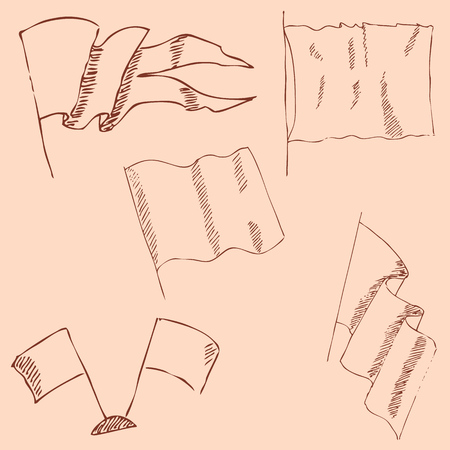 Flags sketch. Pencil drawing by hand. Vintage colors. Vector imageのイラスト素材