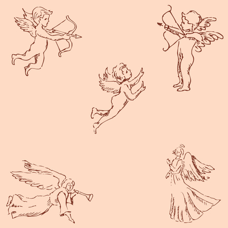 The Angels. Pencil sketch by hand. Vintage colors. Vector imageのイラスト素材