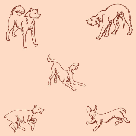Dogs. Sketch pencil. Drawing by hand. Vintage colors Vector imageのイラスト素材