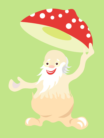 Jolly old man fly agaric mushroom takes off his hat in greeting.のイラスト素材