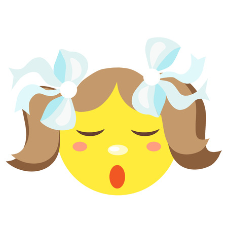 Smiley girl sleeps. Icons on a white background.のイラスト素材