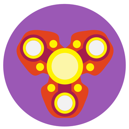 Red spinner with yellow circles a flat style. Vector image on a round purple background. Element of design, interface.のイラスト素材