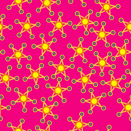 Yellow spinner in the form of a star a flat style. Seamless pattern on a pink background. Vector image.のイラスト素材