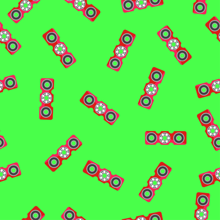 Pink rectangular spinner with center bearing a flat style. Pattern on a green background. Vector imageのイラスト素材