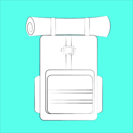 White tourist backpack with karemat with black contour lines of different thickness.のイラスト素材