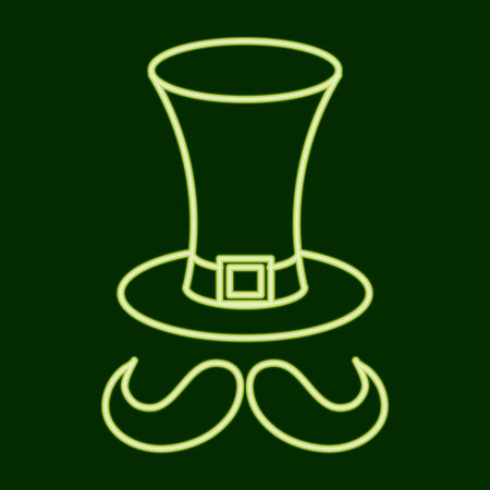 Hat and mustache. St.Patrick's Day Icon with the effect of neon glow. Vector Imageのイラスト素材