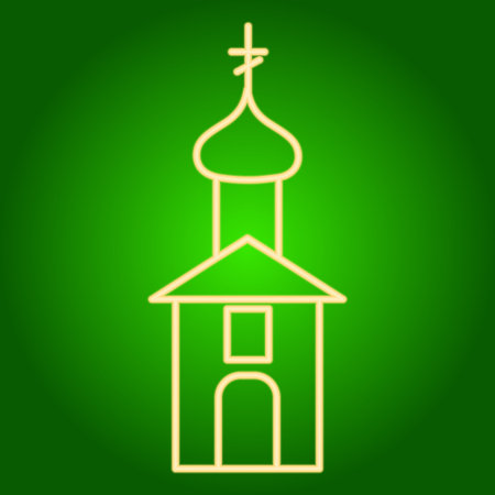 The building of the Christian church icon . Easter. Neon icon. Neon sign. Effect of neon glow. Vector Image.のイラスト素材