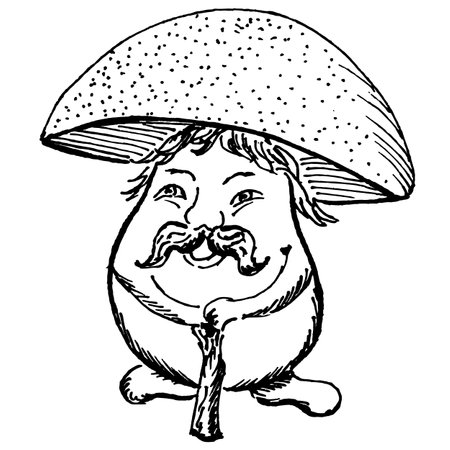 Mushroom. A character on a transparent background. A hand-drawn pencil drawing. Sketch. Clipartの写真素材