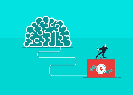 One man who turn on the brain. Vector business illustrationのイラスト素材