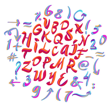 Vector alphabet. Hand drawn letters. Letters of the alphabet written with a oil paint.のイラスト素材