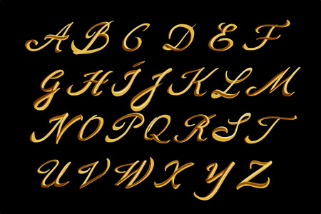 Vector alphabet. Hand drawn gold letters.のイラスト素材